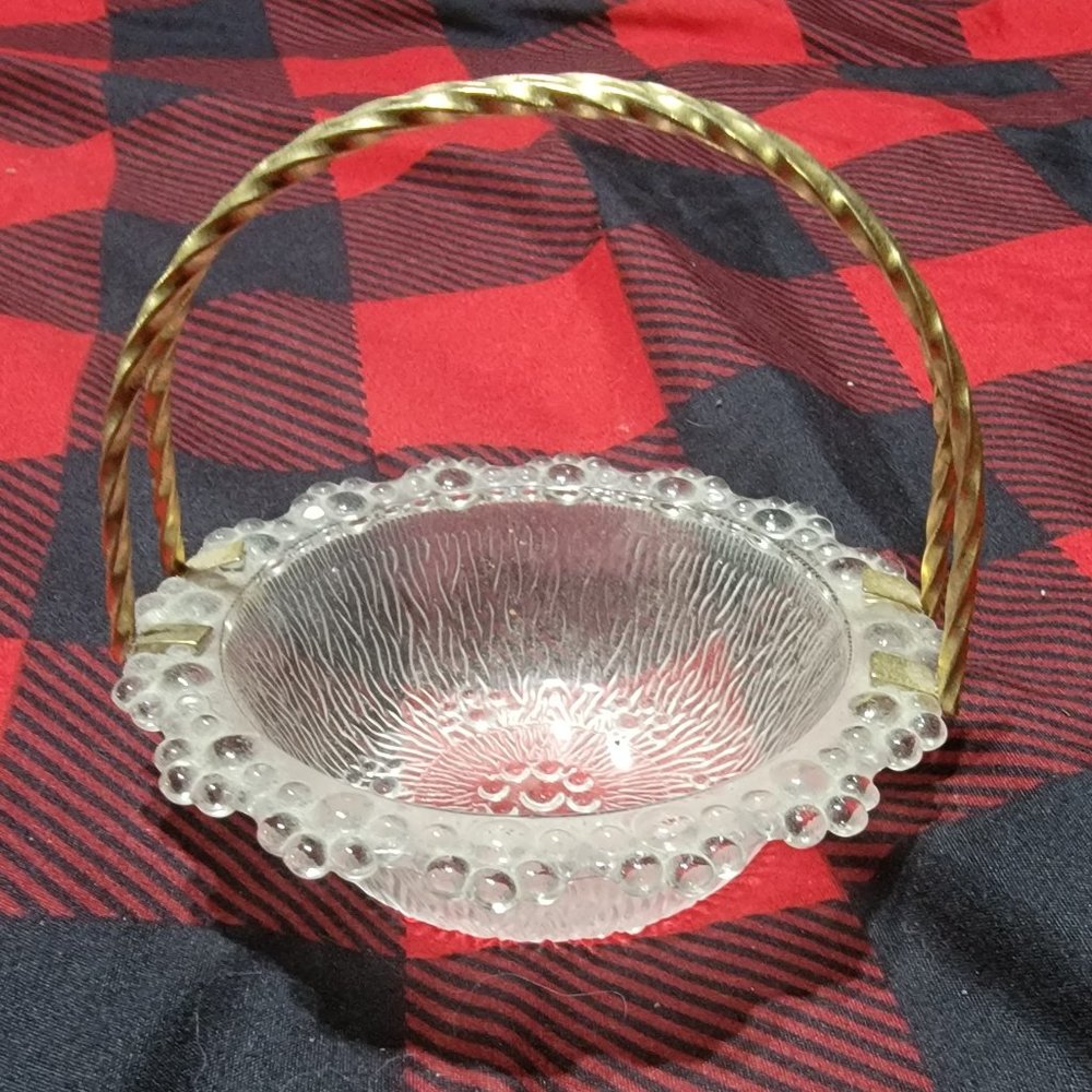 Vintage Mini Glass Bowl with Brass Handle-1970s